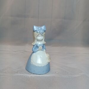 Vintage Porcelain Bell Girl In Blue Dress And White Apron